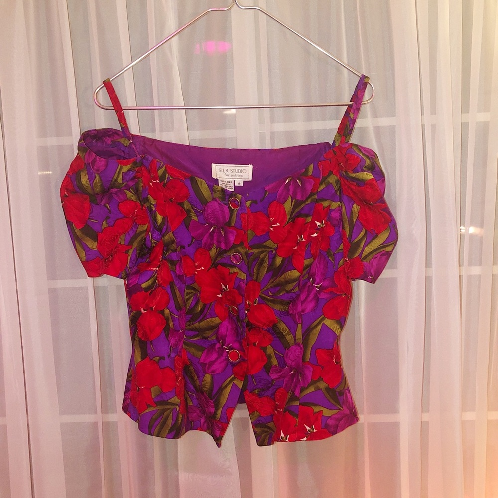 Silk Vintage Off The Shoulder Peplum Top